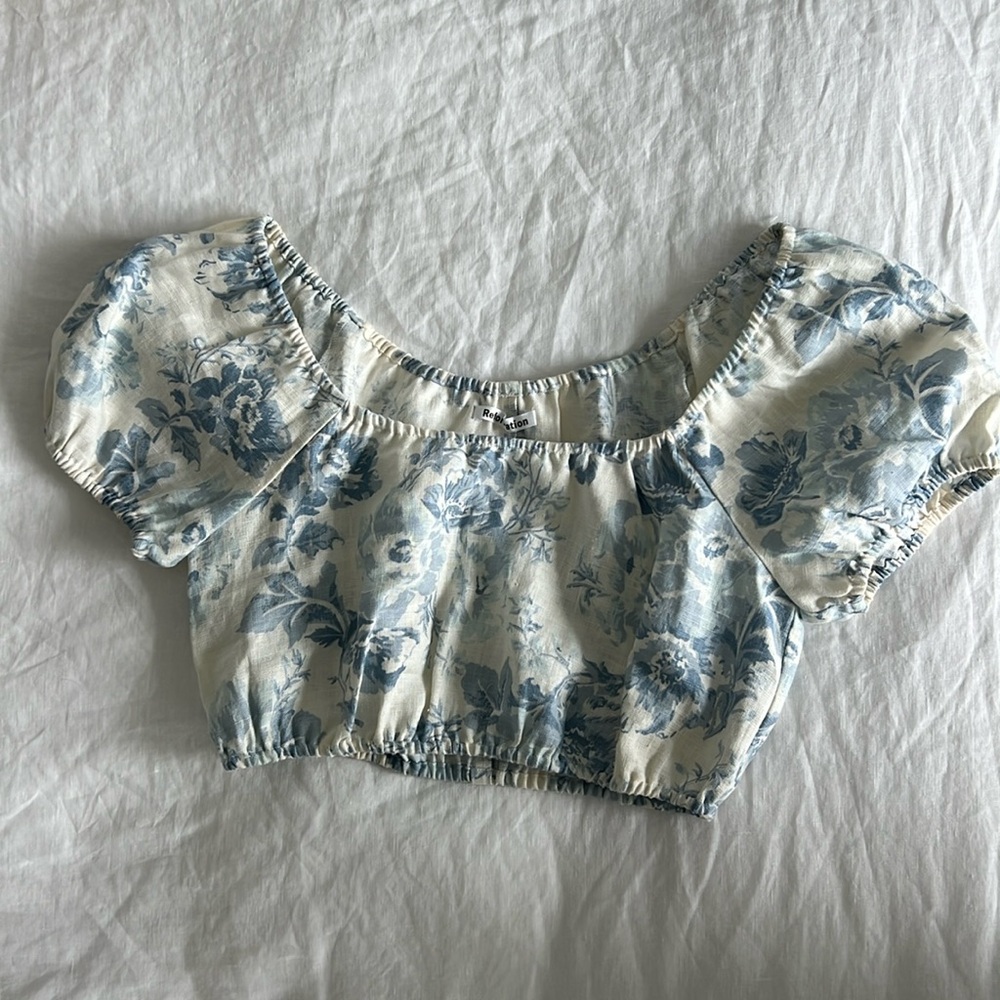 Reformation blue floral crop top